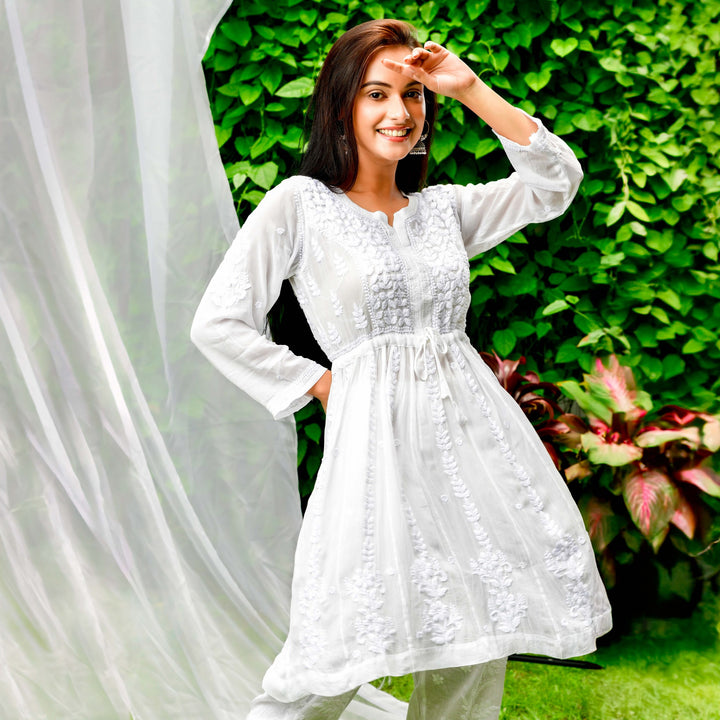 Diva White Viscose Kurta Set With Afghani Pant